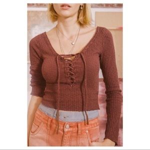 Urban Outfitters Mare Ribbed Lace-up Crop Top L